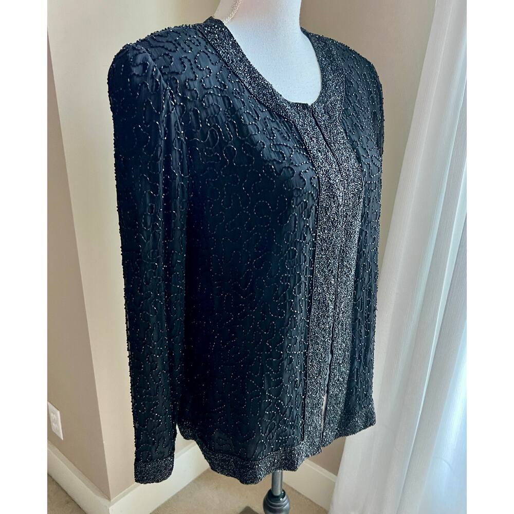 Laurence Kozar black beaded cocktail evening jacket size PM - Picture 4 of 6